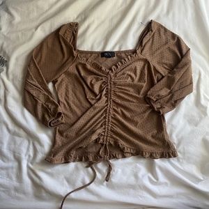 Adjustable ruched 3/4 sleeve off the shoulder top